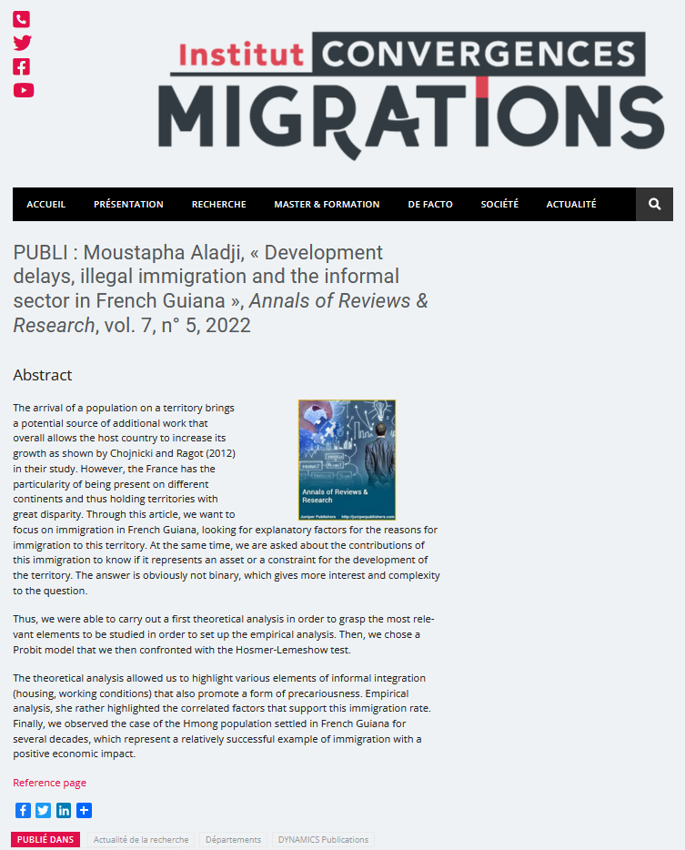 Long -Term Migratory Dynamics and Context of a Territory: French Guiana